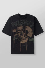 YoungLA Heavyweight Acid Wash Oversized Tee – Washed Black Drip Skull Graphic