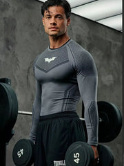 YOUNGLA Batman Superhero Compression Long-Sleeve Gym Shirt LightGray