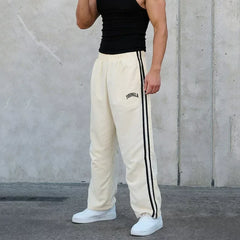 YoungLA Contrast Piping Training Track Pants – Oatmeal Edition