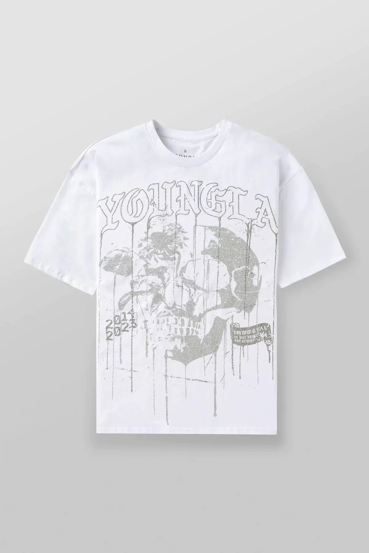 YoungLA Men's Heavyweight Oversized Graphic Tee – Drip Skull Vintage Wash T-Shirt