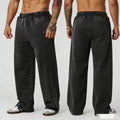 YOUNGLA Men's Arched Collegiate Acid Wash Wide Leg Sweatpants