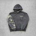 YOUNGLA- Washed Black Anime Character Sleeve Graphic Pullover Hoodie