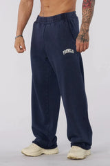 YOUNGLA Men's Arched Collegiate Logo Acid Wash Wide Leg Sweatpants