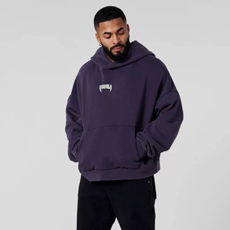 YOUNGLA- Washed Purple Gothic Graphic Pullover Hoodie