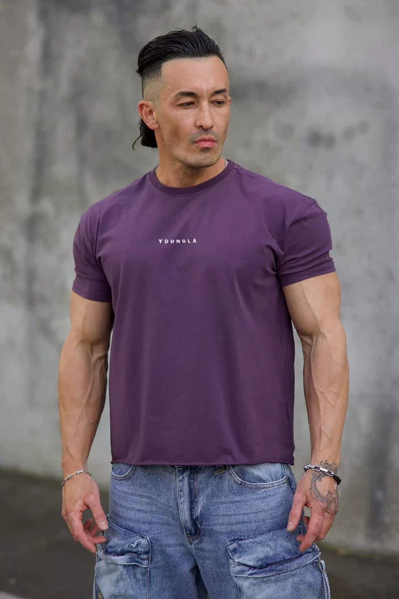 YoungLA Heavyweight Acid Wash Oversized Tee – Plum Purple Minimal Chest Logo