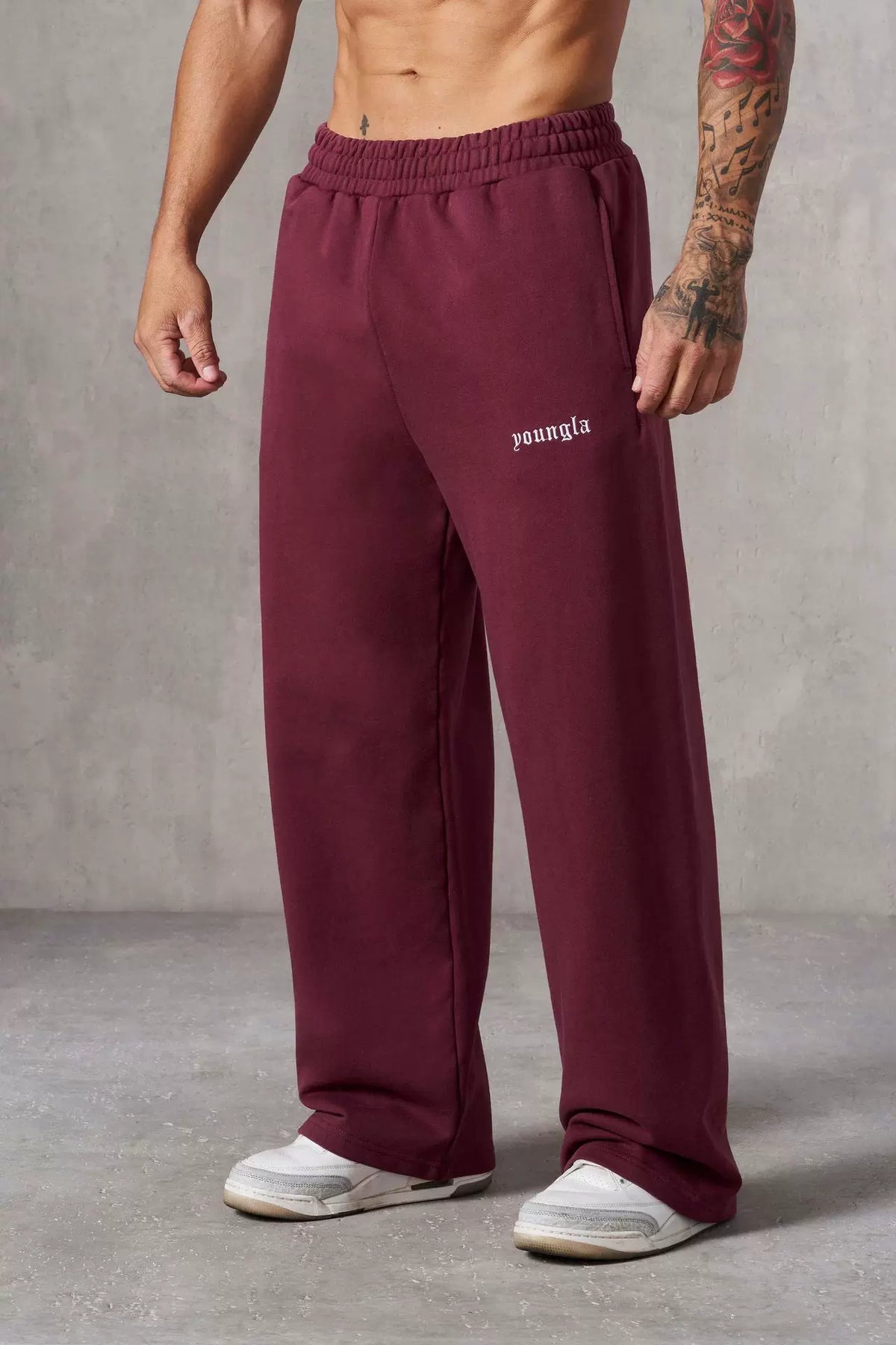 YOUNGLA Men's Minimalist Embroidered Logo Wide Leg Sweatpants