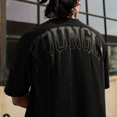 YoungLA Heavyweight Acid Wash Oversized Tee – Acid Black Drip Arc Back Artwork