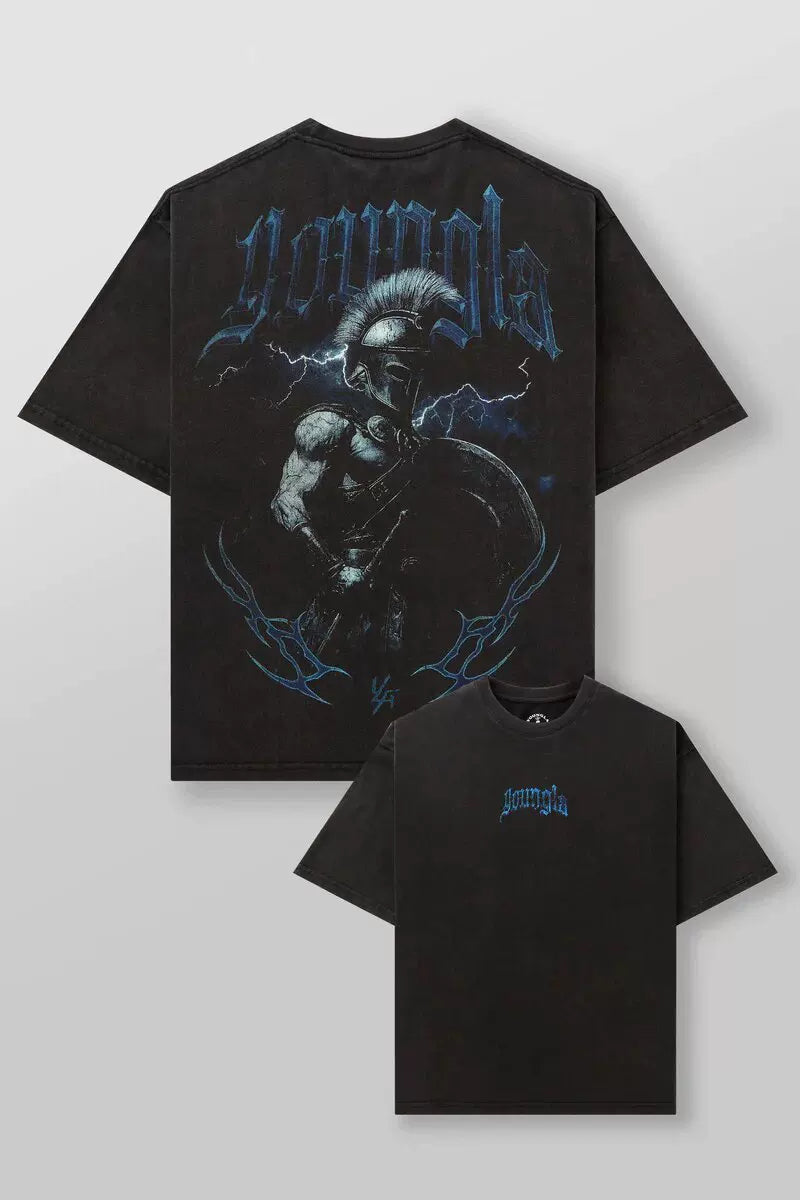 YoungLA Men's Heavyweight Oversized Graphic Tee – Spartan Warrior Vintage Wash Gym T-Shirt
