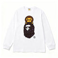BAPE Style Baby Milo on Dark Leopard Camo Ape Head Long-Sleeve Tee - White/Dark Leopard