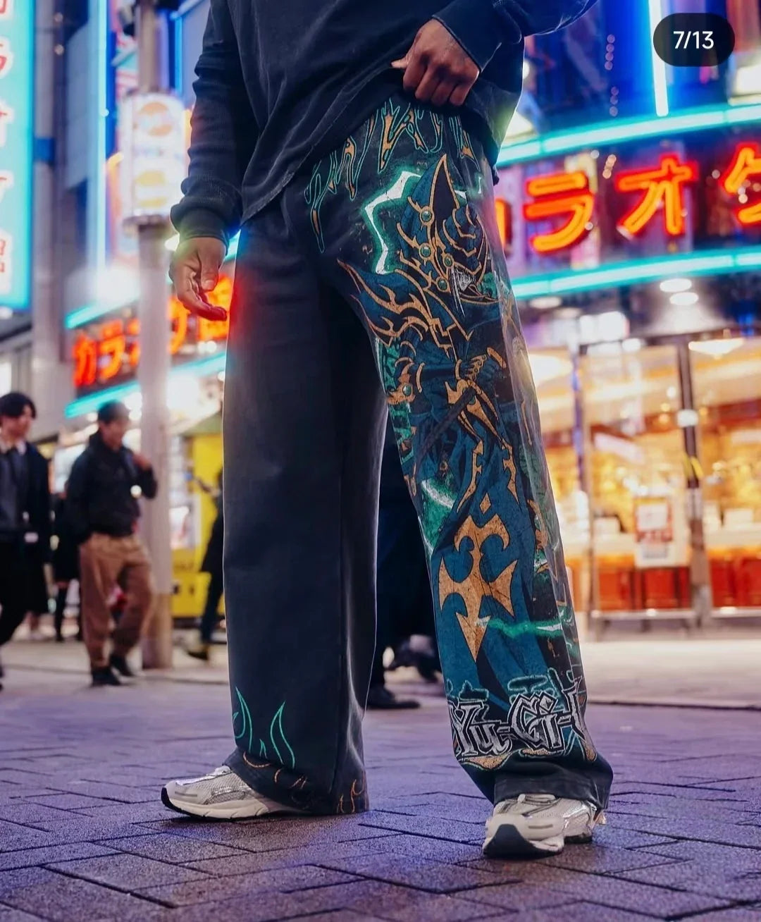 YOUNGLA Men's Cyber Anime Graphic Wide Leg Sweatpants