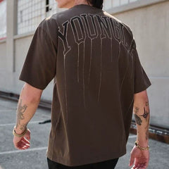 YoungLA Heavyweight Acid Wash Oversized Tee – Washed Brown Drip Arc Back Artwork