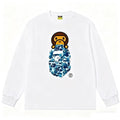BAPE Style Baby Milo Peeking on Camo Ape Head Long-Sleeve Tee - White/Blue
