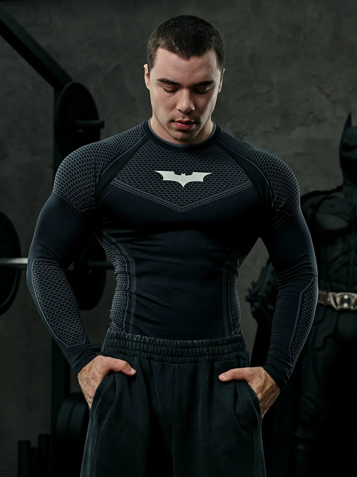 YOUNGLA x Batman Compression Long Sleeve Shirt - Superhero Honeycomb Armor