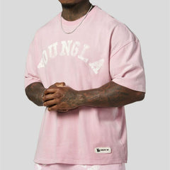 YoungLA Heavyweight Acid Wash Oversized Tee – Dusty Pink Distressed Print