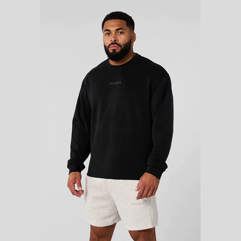 YOUNGLA- Black Oversized Long-Sleeve Sweatshirt