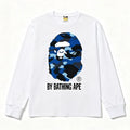 BAPE Style "BY BATHING APE" Camo Ape Head Long-Sleeve Tee - White/Blue