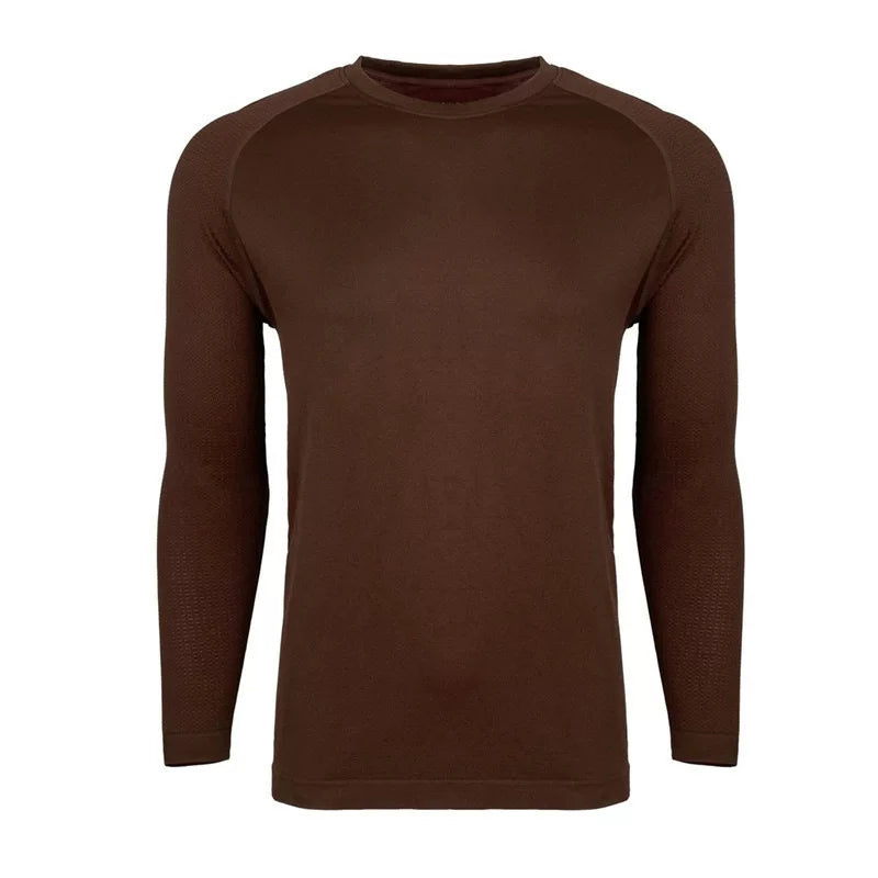 YOUNGLA- Solid Brown Raglan Long-Sleeve Gym Shirt