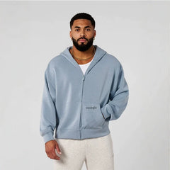 YOUNGLA- Slate Blue Zip-Up Hoodie Sweatshirt
