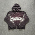 YOUNGLA- Washed Brown Gothic Graphic Zip-Up Hoodie