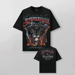 YoungLA Heavyweight Acid Wash Oversized Tee – Mechanical V-Twin Engine Graphic