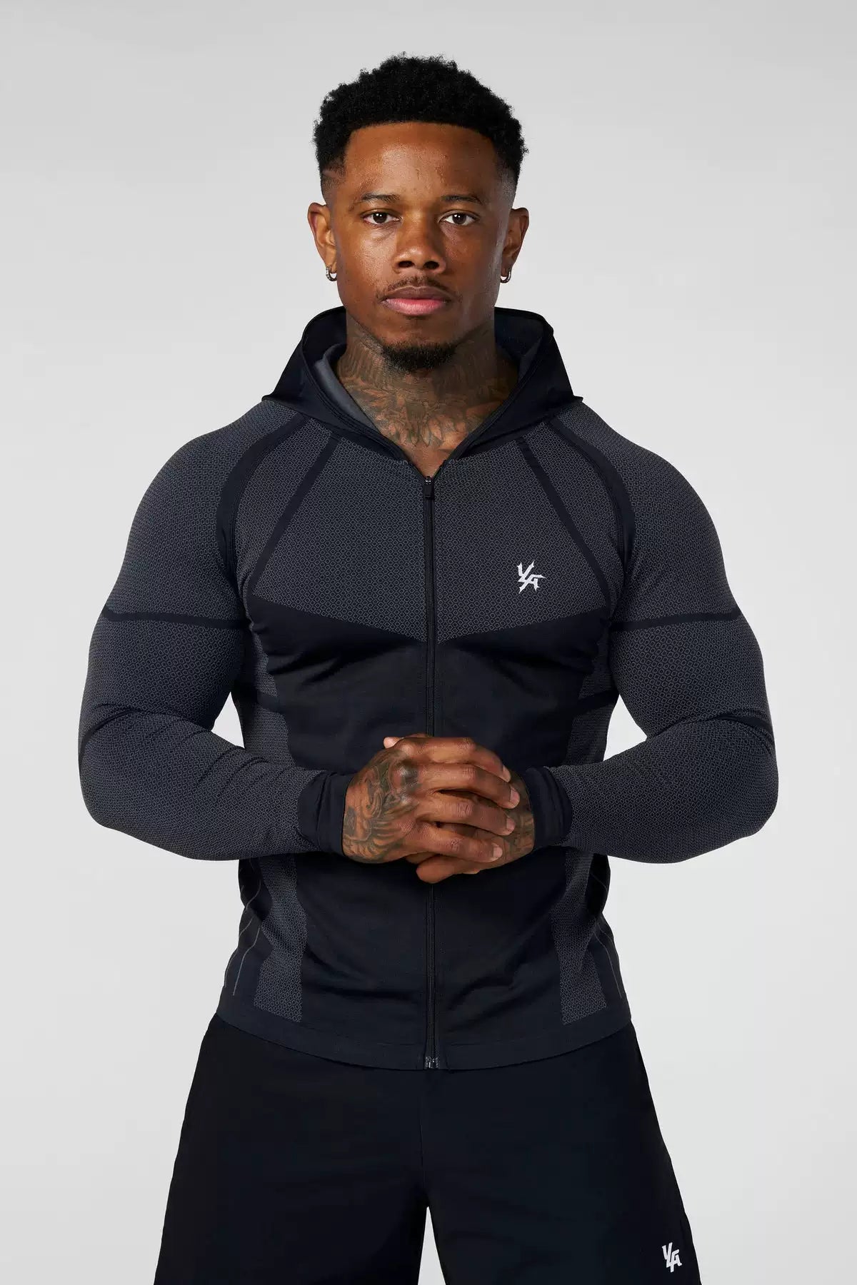 YOUNGLA- Black Fitted Zip-Up Hooded Jacket