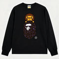 BAPE Style Baby Milo on Dark Leopard Camo Ape Head Long-Sleeve Tee - Black/Dark Leopard