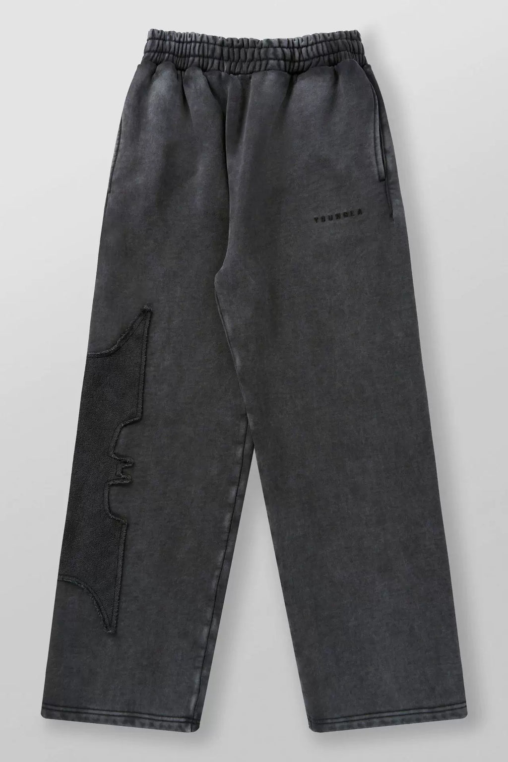 YOUNGLA Men's Acid Wash Gothic Cut-Out Appliqué Wide Leg Sweatpants