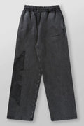 YOUNGLA Men's Acid Wash Gothic Cut-Out Appliqué Wide Leg Sweatpants