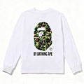 BAPE Style "BY BATHING APE" Camo Ape Head Long-Sleeve Tee - White/Green