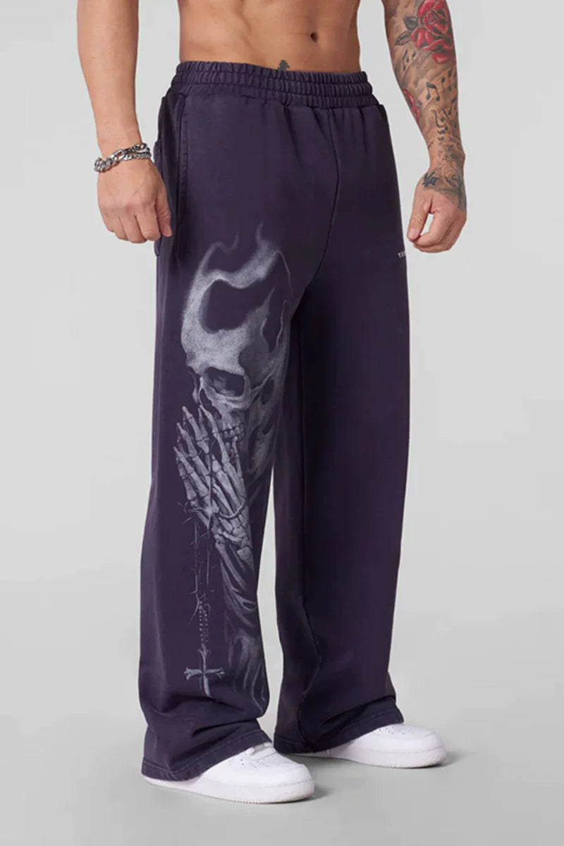 YoungLA Acid Wash Casual Training Sweatpants – Vintage Wash Purple Edition