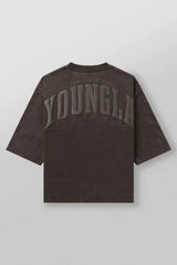 YoungLA Heavyweight Acid Wash Oversized Tee – Charcoal Embossed Statement Back