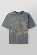 YoungLA Slate Blue Drip Skull Graphic Oversized Shirt | Vintage Heavy Cotton Gym Pump Cover