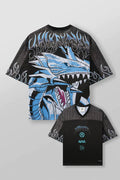 YoungLA x Yu-Gi-Oh! Oversized V-Neck Mesh Jersey – Black & Blue Dragon Graphic