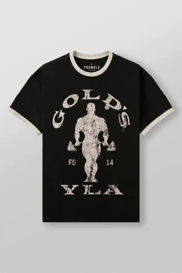 YoungLA Vintage Gold's Gym Graphic Tee – Black / Cream Contrast Ringer