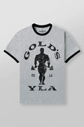 YoungLA x Gold's Gym Vintage Graphic Ringer T-Shirt | Classic Grey Bodybuilding Tee